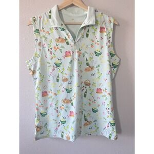 Kastel Denmark Picnic Print Sleeveless Tank Sun Shirt Women Sz L